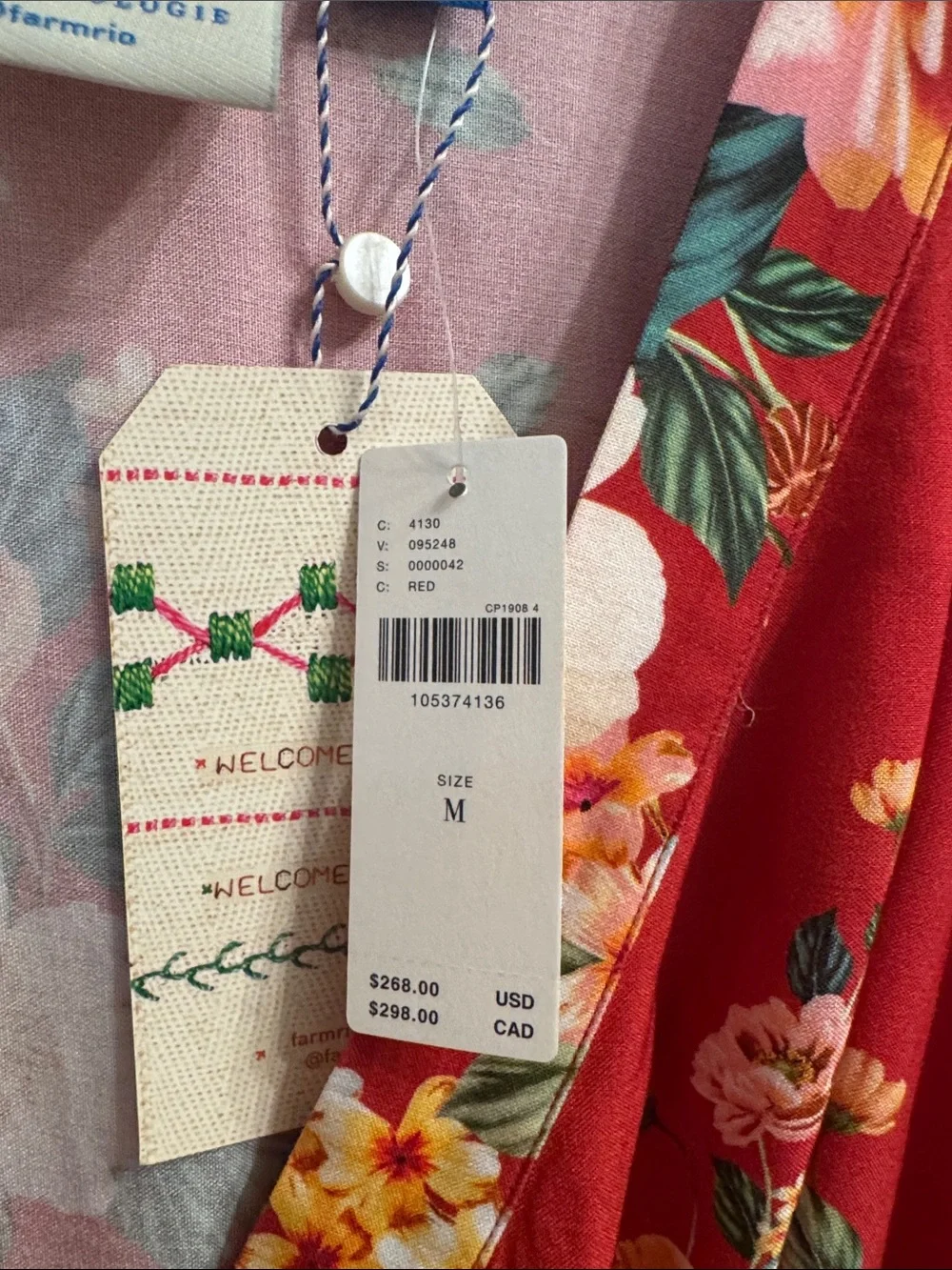 FARM Rio Red Floral Wrap Midi Dress Size Medium NWT $268 - Picture 7 of 9